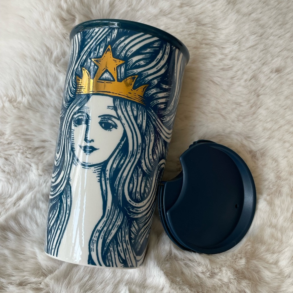 Starbucks 12oz Ceramic Mug with Lid, Siren with Metallic Detail
